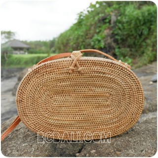 oval sling bags full handwoven natural rattan straw